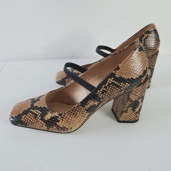 Franco Sarto Halo Snake Print Leather Pumps Size 8.5 Square Toe Chunky Heel Shoe - Picture 1 of 16